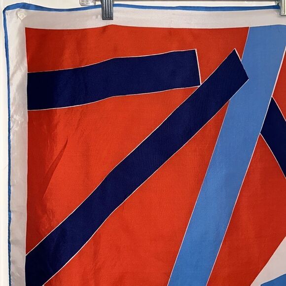 Vtg 60s/70s Vera Neumann red, light blue, navy blue & white large square scarf - Picture 2 of 10